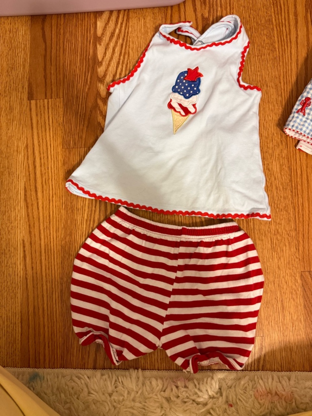 Girls' Red, White & Blue Ice Cream Tank and Striped Shorts Matching Set